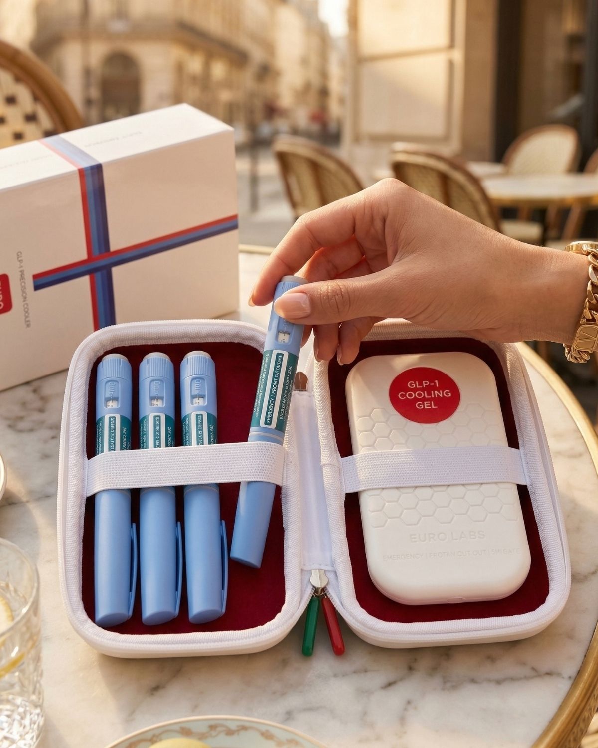 EUROLABX open case showing 4 Ozempic pens fitting inside