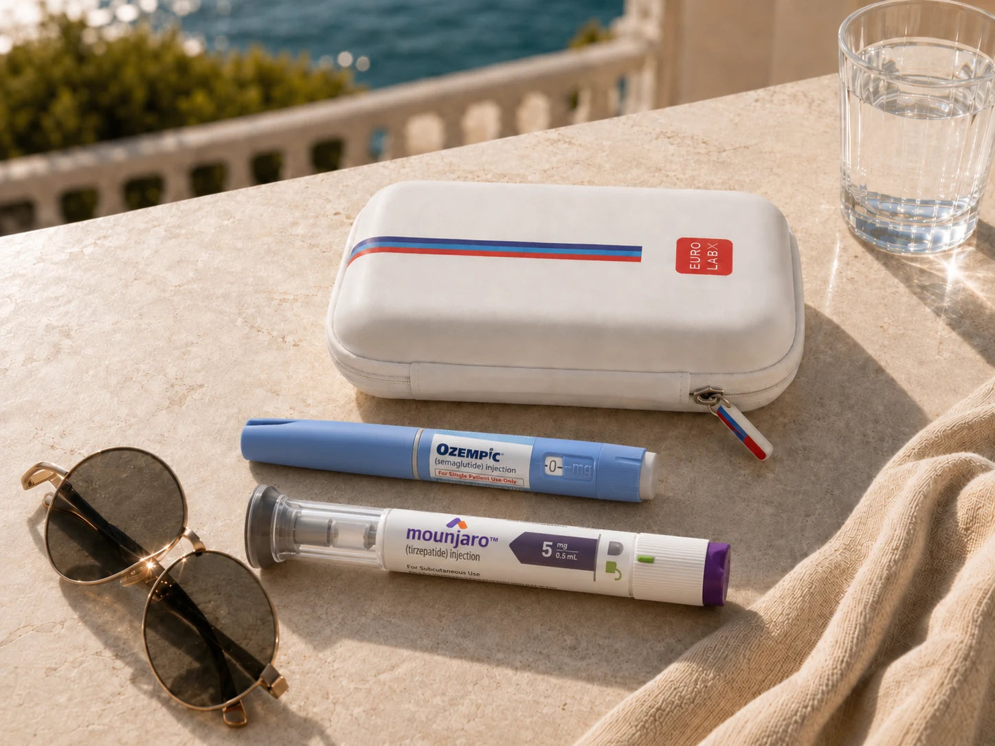 Eurolabx case along with Ozempic and Mounjaro Pens.