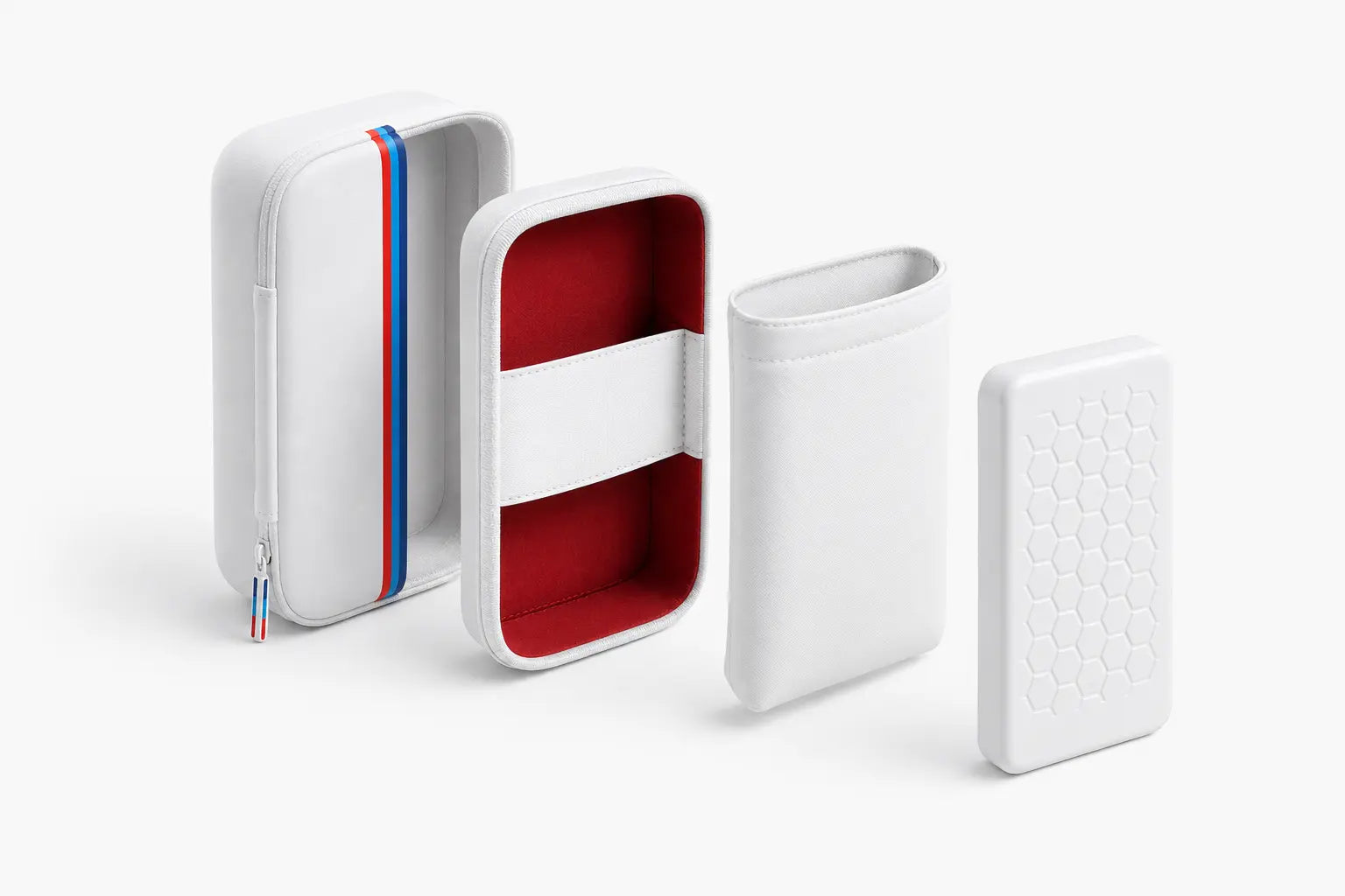 Exploded view of the four-layer Eurolabx medication travel case