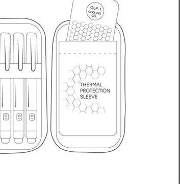 Cooling block inside its thermal protection sleeve beside secured pens